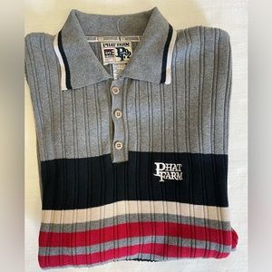 PHAT FARM Vintage Cotton Ribbed Stripe Short‎ Sleeve Polo Sweater Size XXXL